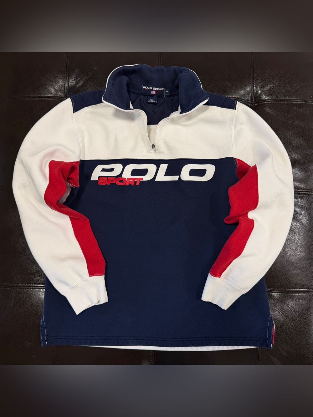 Polo Ralph Lauren Sport Racing Sweatshirt 1/4 Zip Fleece USA Red White Blue